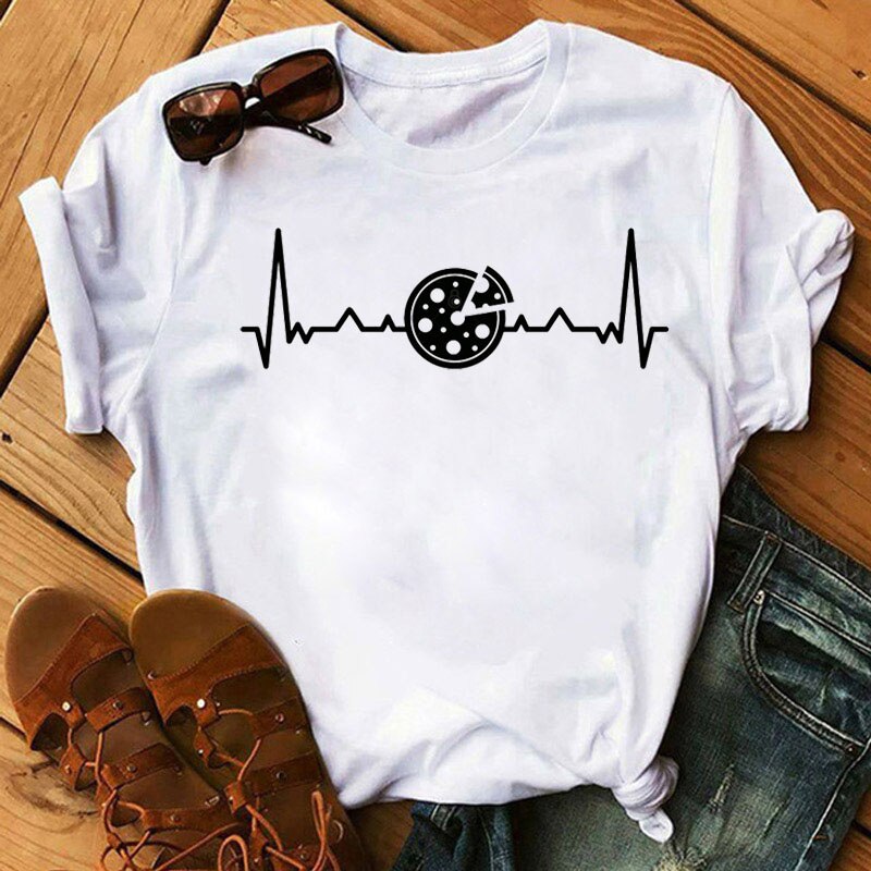 T-shirt manches courtes, imprimé stéthoscope électrocardiogramme infirmière