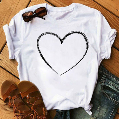 T-shirt manches courtes, imprimé stéthoscope électrocardiogramme infirmière