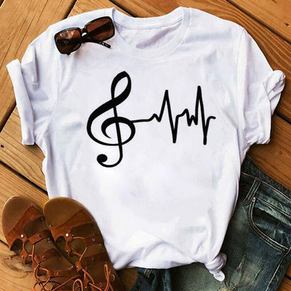 T-shirt manches courtes, imprimé stéthoscope électrocardiogramme infirmière