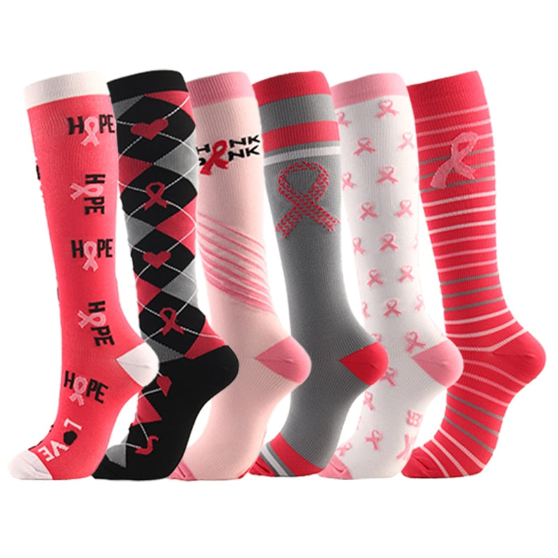 Chaussettes de compressions OCTOBRE ROSE, lutte Cancer du sein ( Pack de 6 paires )