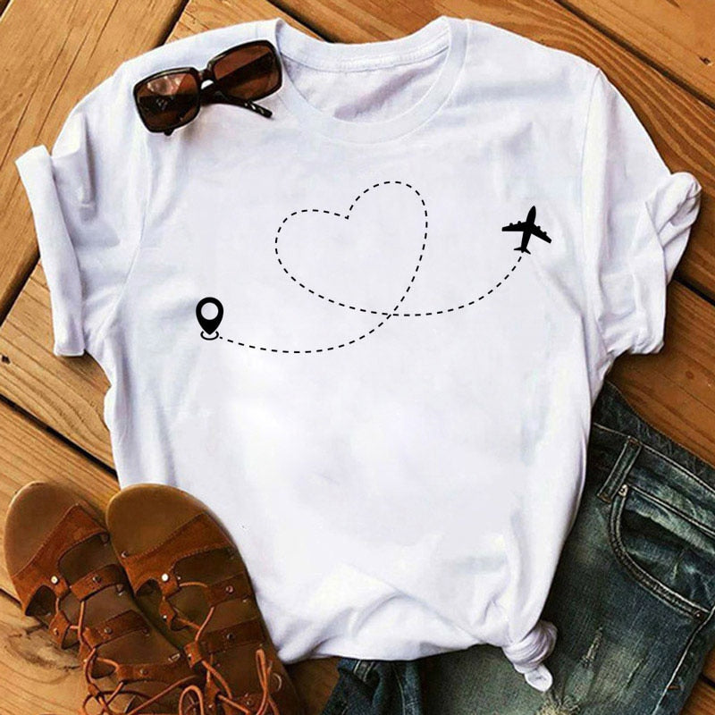 T-shirt manches courtes, imprimé stéthoscope électrocardiogramme infirmière
