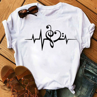 T-shirt manches courtes, imprimé stéthoscope électrocardiogramme infirmière